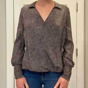 L’AGENCE Kyla Silk Cross Front Long Sleeve Blouse